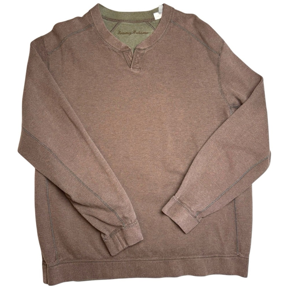 Tommy Bahama Mens Long Sleeve Waffle Knit Thermal Henley Size XL Brown Outdoorsy
